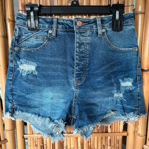 We The Free CRVY - Free People Denim Blue Button-fly Shorts Size 28